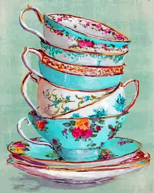 Stacked Up Tea Cups Paint by numbers