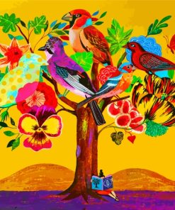 Birds Flowers Tree Paint by numbers