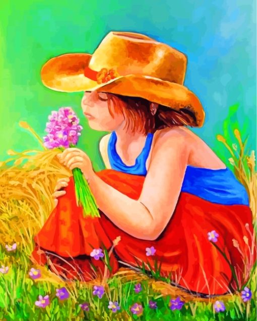 Little Girl And Flowers Paint by numbers