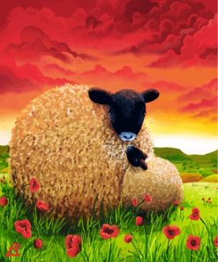 Sheep In Poppy Field Paint by numbers